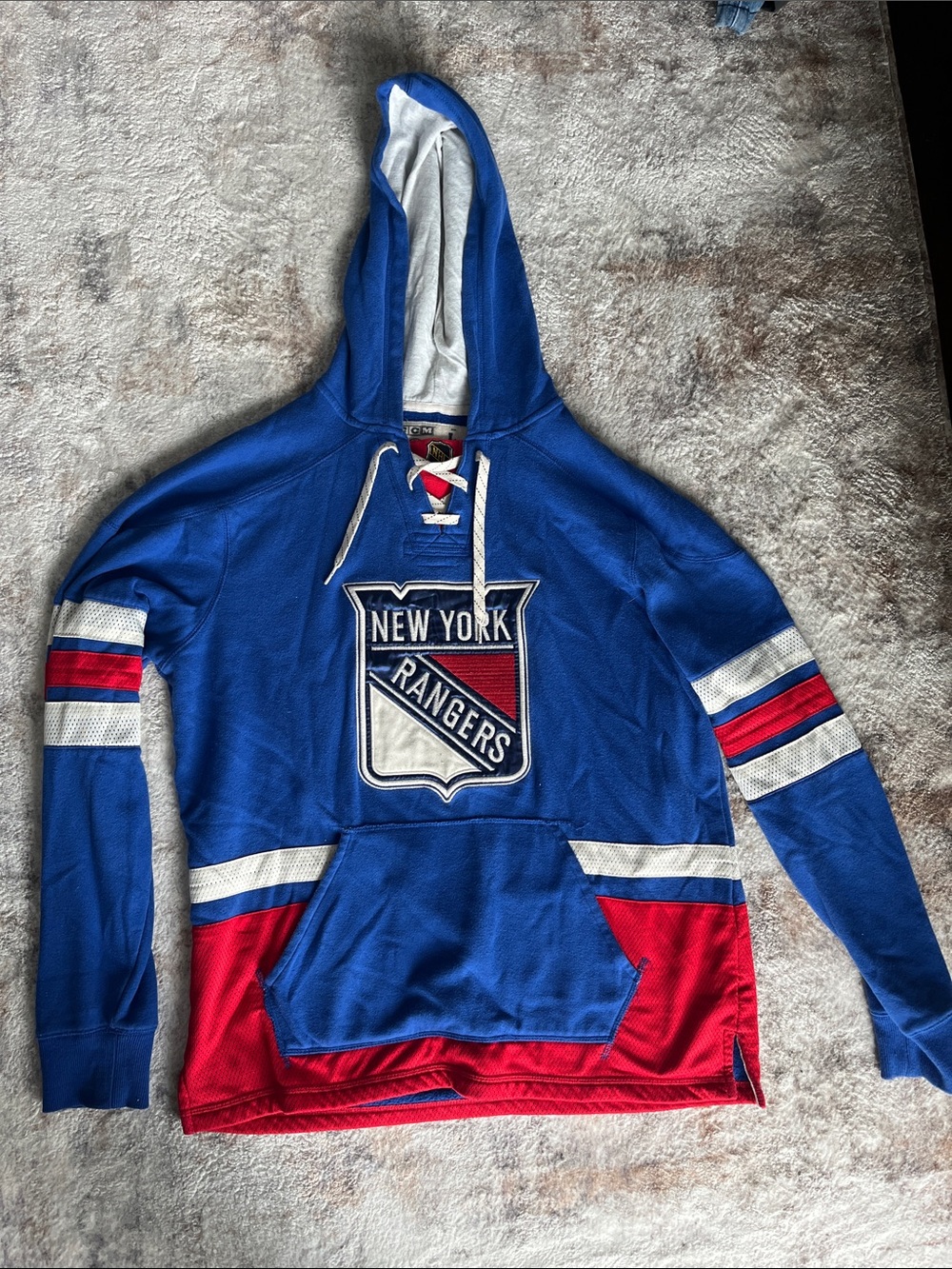 CCM New York Rangers Blue & Red Pullover Hoodie. Vintage